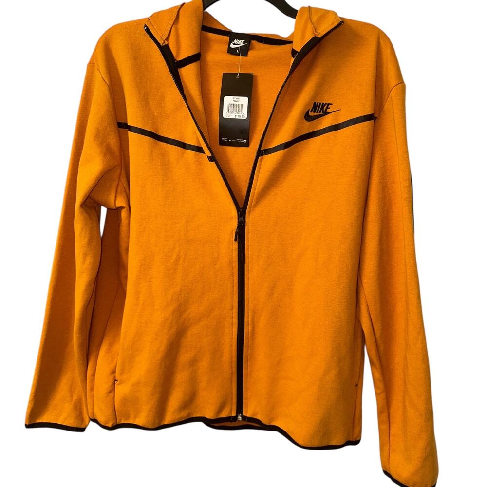 Nike Tech Fleece Full Zip Jacket Mens Large Orange Black NWT $180 Athleisure